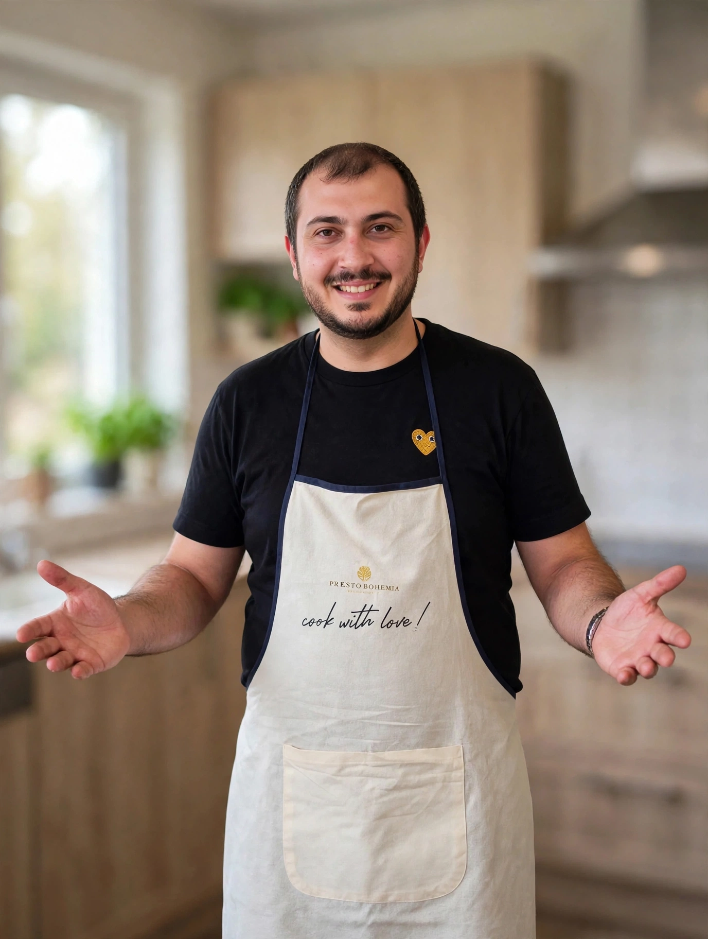 Carlo Nazha welcoming guests in his professional kitchen